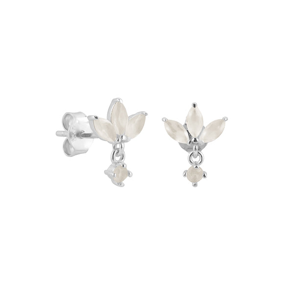 Silver and milky white lotus earrings