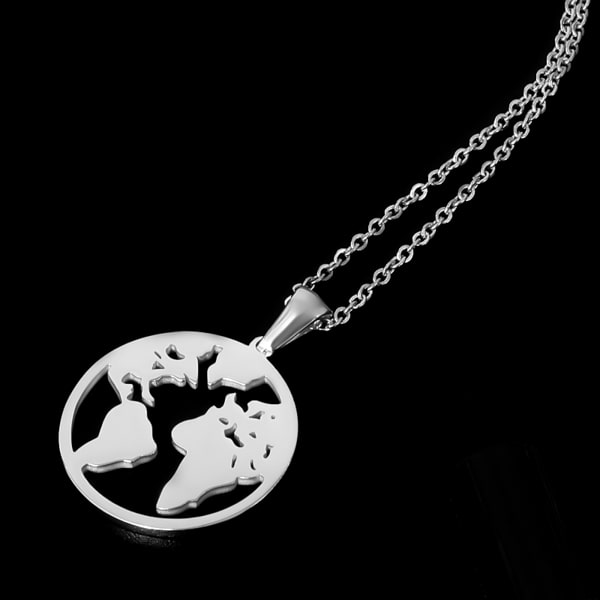 Silver earth globe pendant necklace