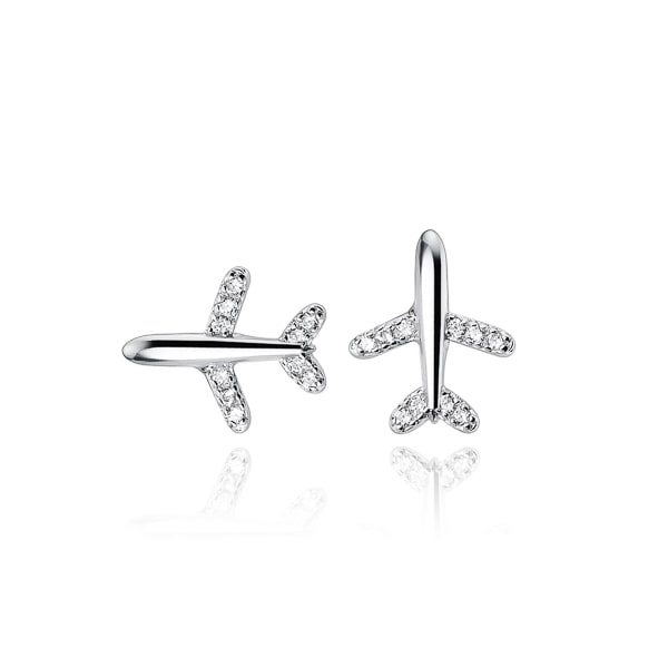Silver airplane stud earrings