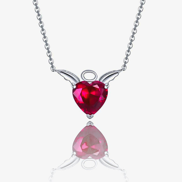 Red crystal angel heart on a silver necklace details