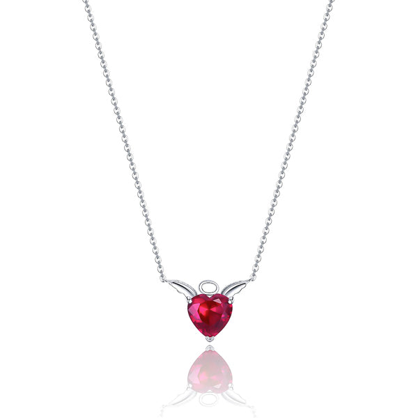 Red crystal angel heart on a silver necklace