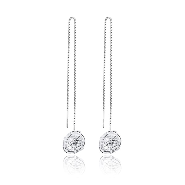 Silver ball of wool threader earrings