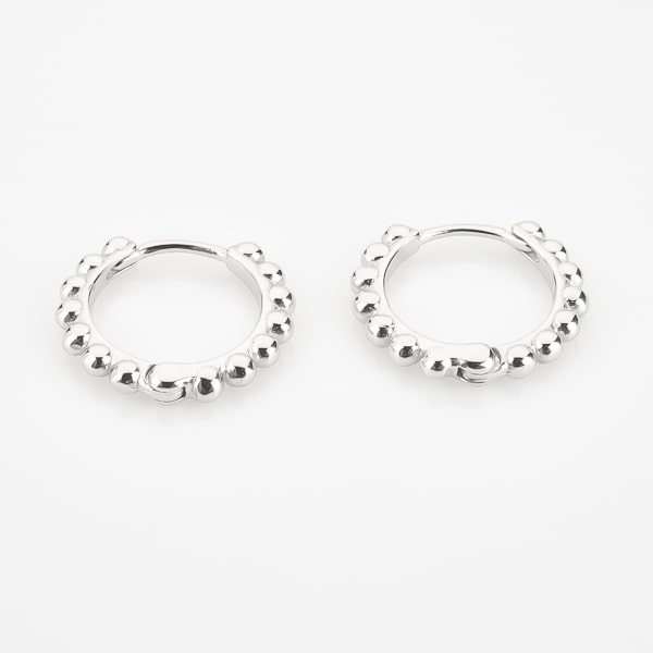 Small silver bead hoop earrings detail