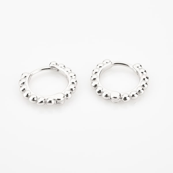 Silver bead mini hoop earrings detail