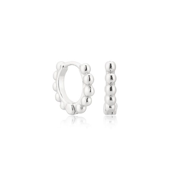 Silver bead mini huggie hoop earrings