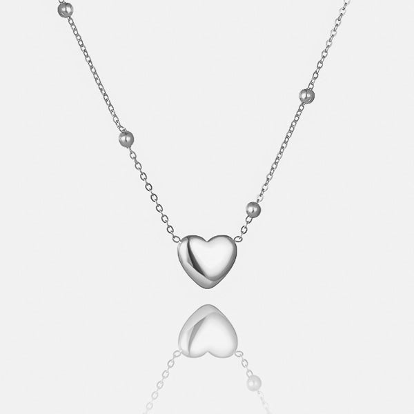 Silver beaded heart chain necklace details