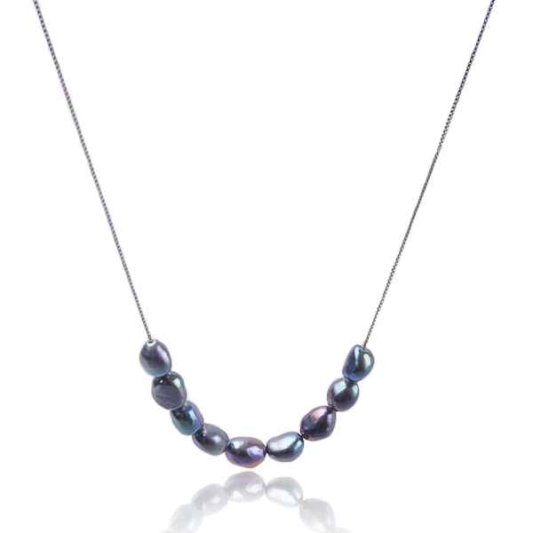 Silver black baroque freshwater pearls necklace
