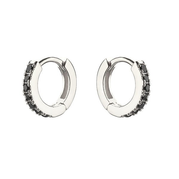 Silver black crystal huggie earrings