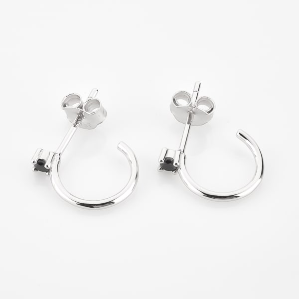 Silver black crystal stud huggie hoop earrings detail