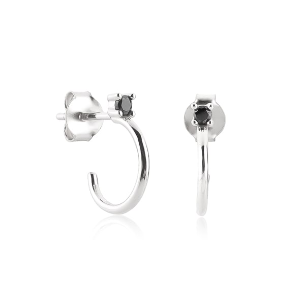 Silver black crystal stud huggie hoop earrings