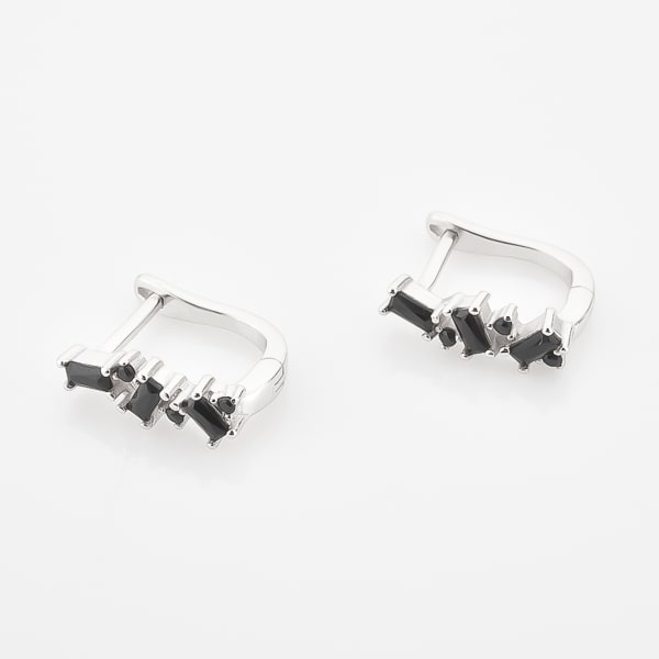 Silver black crystal U hoop earrings detail