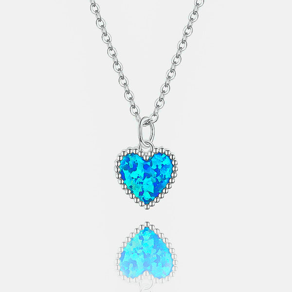 Silver necklace with a blue Opal heart pendant details