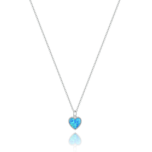 Silver necklace with a blue Opal heart pendant