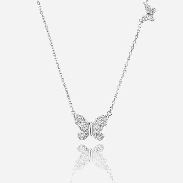 Silver butterfly necklace details
