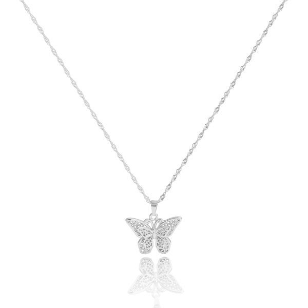 Silver butterfly necklace on a Singapore chain