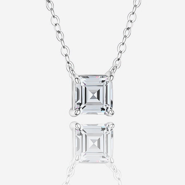 Silver square carre cut crystal necklace details