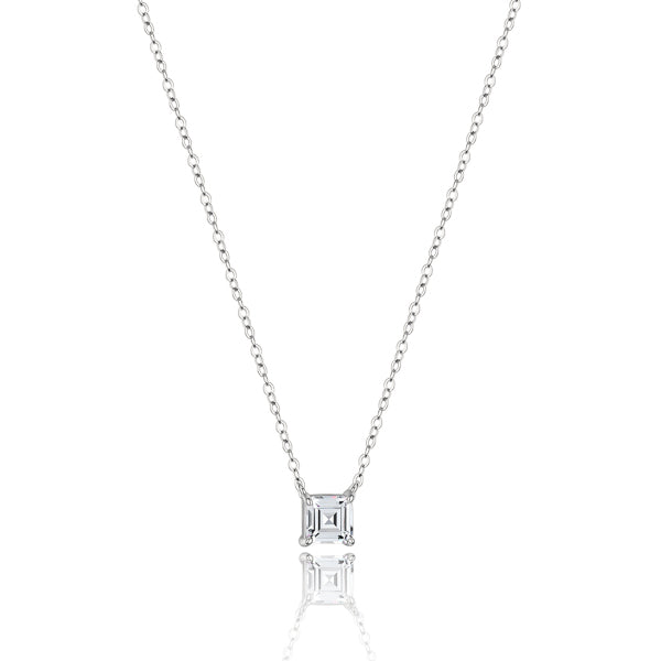 Silver square carre cut crystal necklace