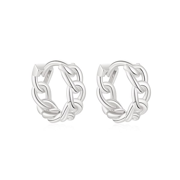 Silver chain link huggie hoop earrings