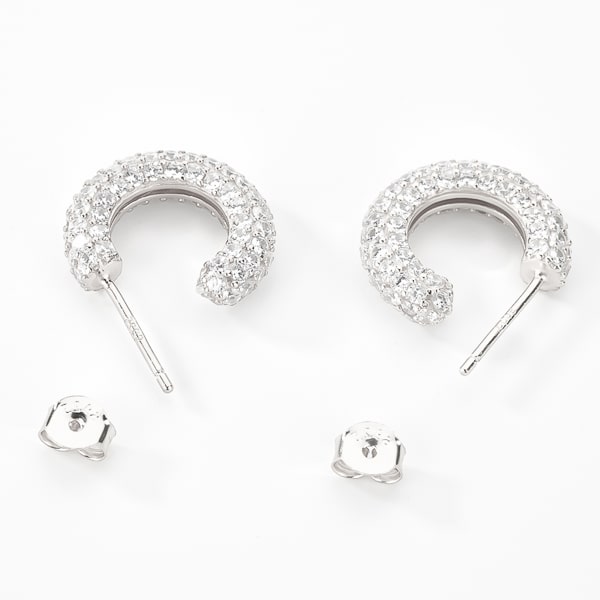 Silver chunky huggie hoop earrings detail