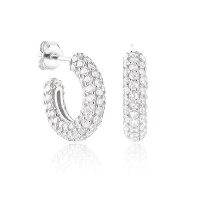 Silver Chunky Crystal Huggie Hoop Earrings