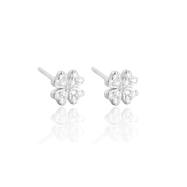 Silver crystal clover stud earrings