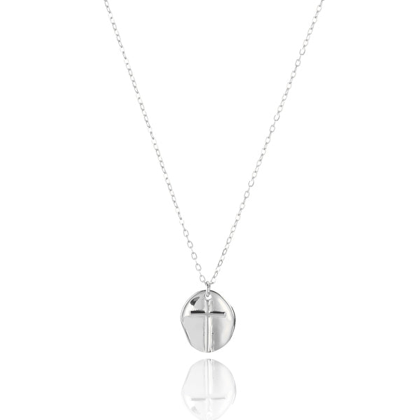 Silver coin cross pendant necklace