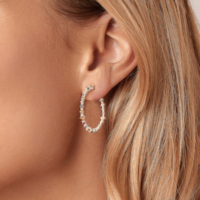 Silver colorful crystal hoop earrings