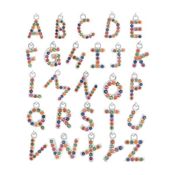 Silver colorful crystal initial letter earrings details