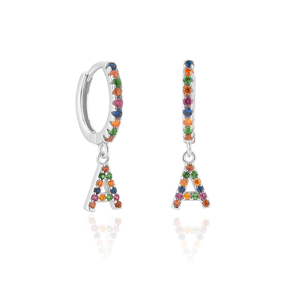Silver colorful crystal initial letter earrings