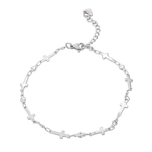 Silver cross chain anklet