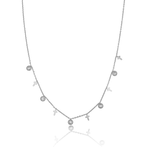 Silver cross & crystal charm necklace