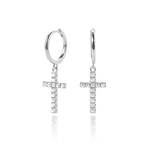 Silver cross hoop earrings