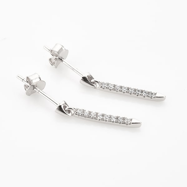Silver crystal drop bar earrings detail