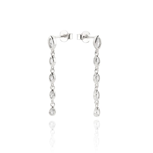 Silver crystal drop chain earrings