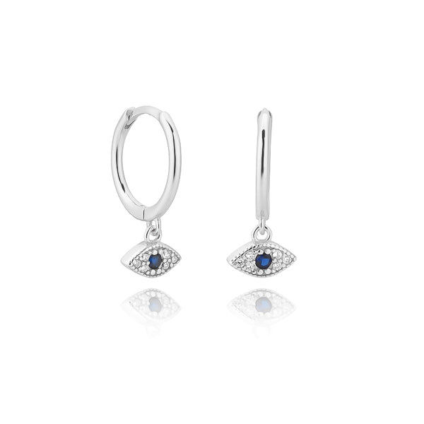 Silver crystal eye mini hoop earrings
