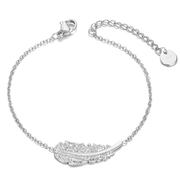 Silver crystal feather bracelet