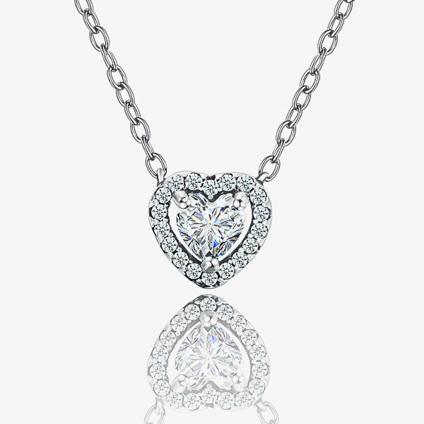 Crystal halo heart on a silver necklace details