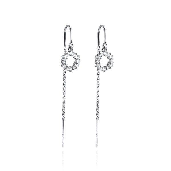 Silver crystal halo threader earrings