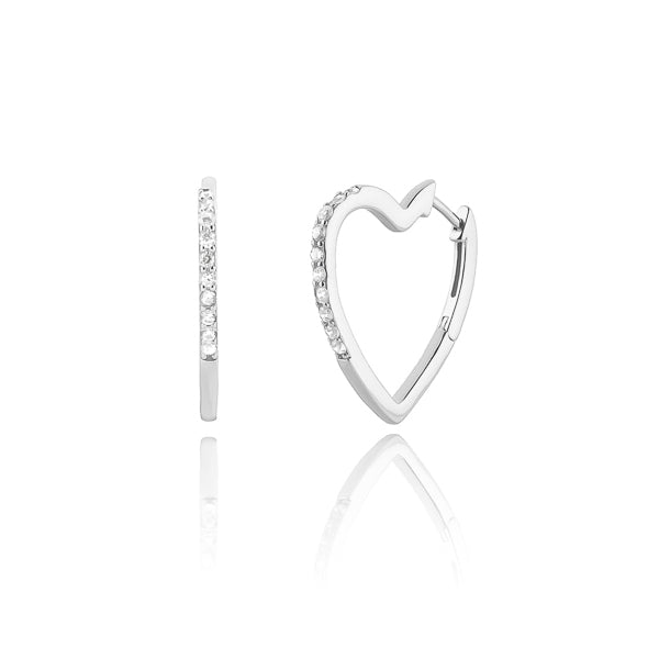 Silver crystal heart hoop earrings