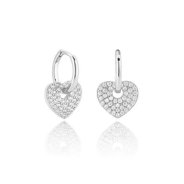 Silver crystal heart huggie hoop earrings