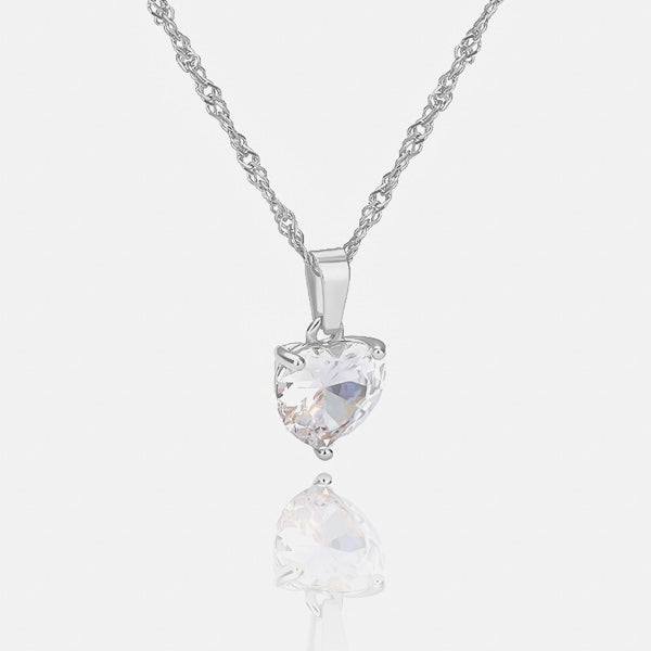 Silver crystal heart pendant necklace details