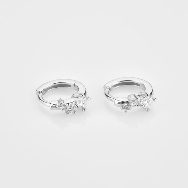 Silver crystal mini huggie hoop earrings details