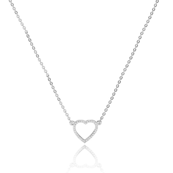 Silver crystal open heart necklace