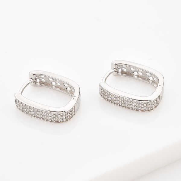 Silver crystal pavé oval hoop earrings details