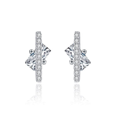 Silver Crystal Podium Stud Earrings