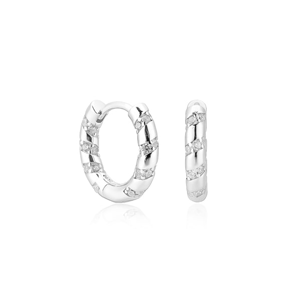 Silver crystal spiral hoop earrings
