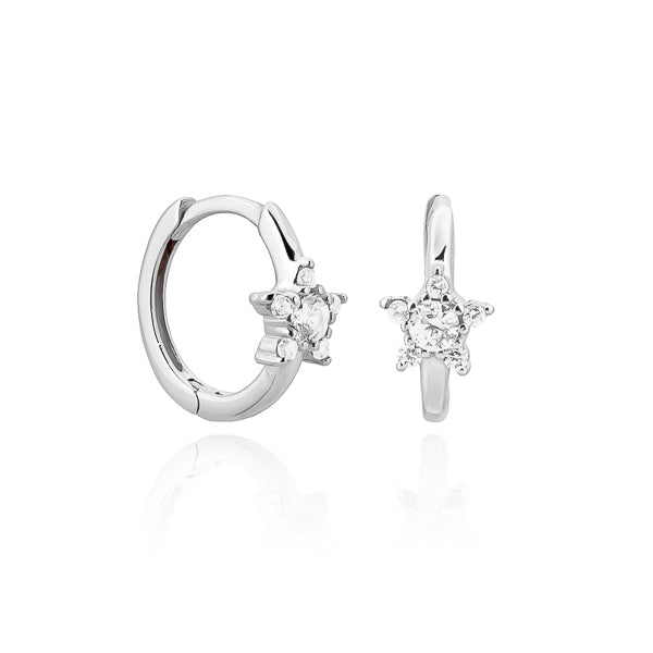 Silver crystal star huggie hoop earrings