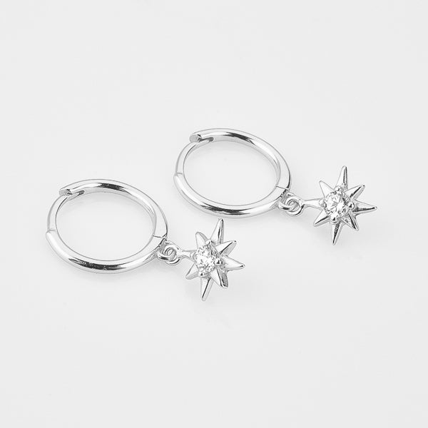 Silver crystal star mini hoop earrings details