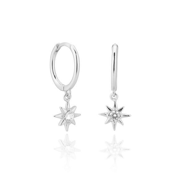 Silver crystal star mini hoop earrings