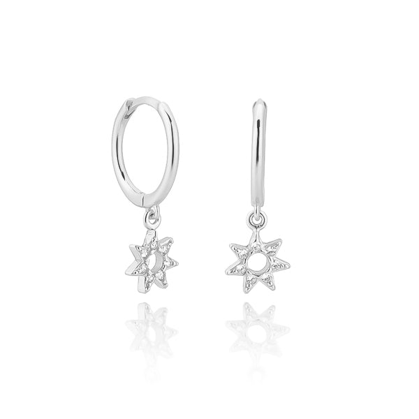 Silver crystal sun mini hoop earrings